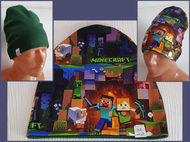 Mössa Minecraft, FLEECE foder, 5-12år