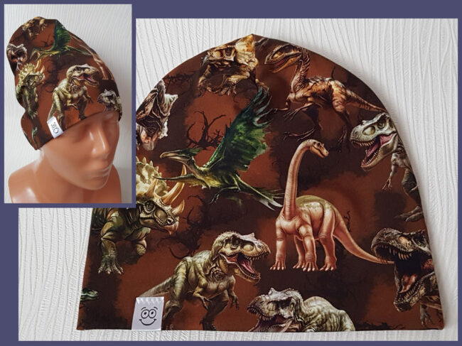 Mössa dinosaurier, DUBBEL trikå, 3-10år, dino