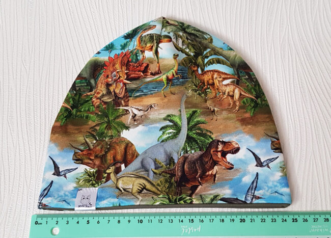 Mössa dinosaurier, DUBBEL trikå, 5-10år, dino - Bild 3