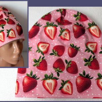 Mössa jordgubbar, DUBBEL trikå, 6-14år